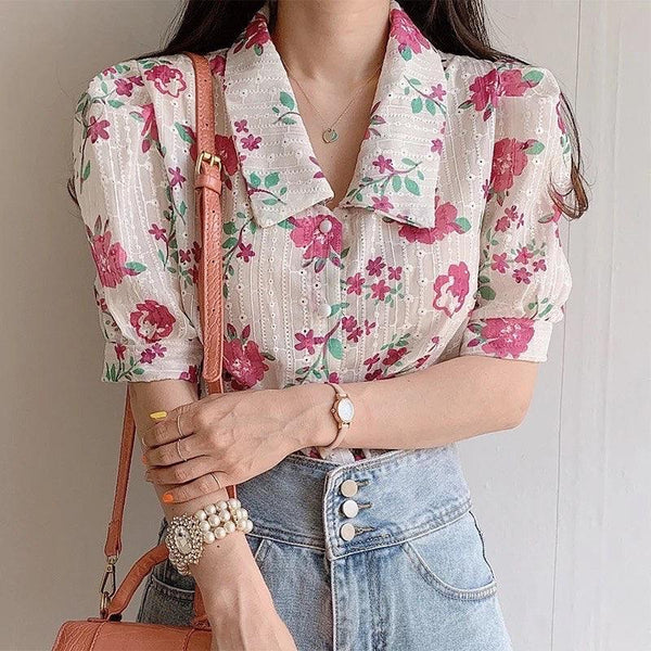 Buy Women Beige Floral Chiffon Puff Sleeves Top Online At Best Price 