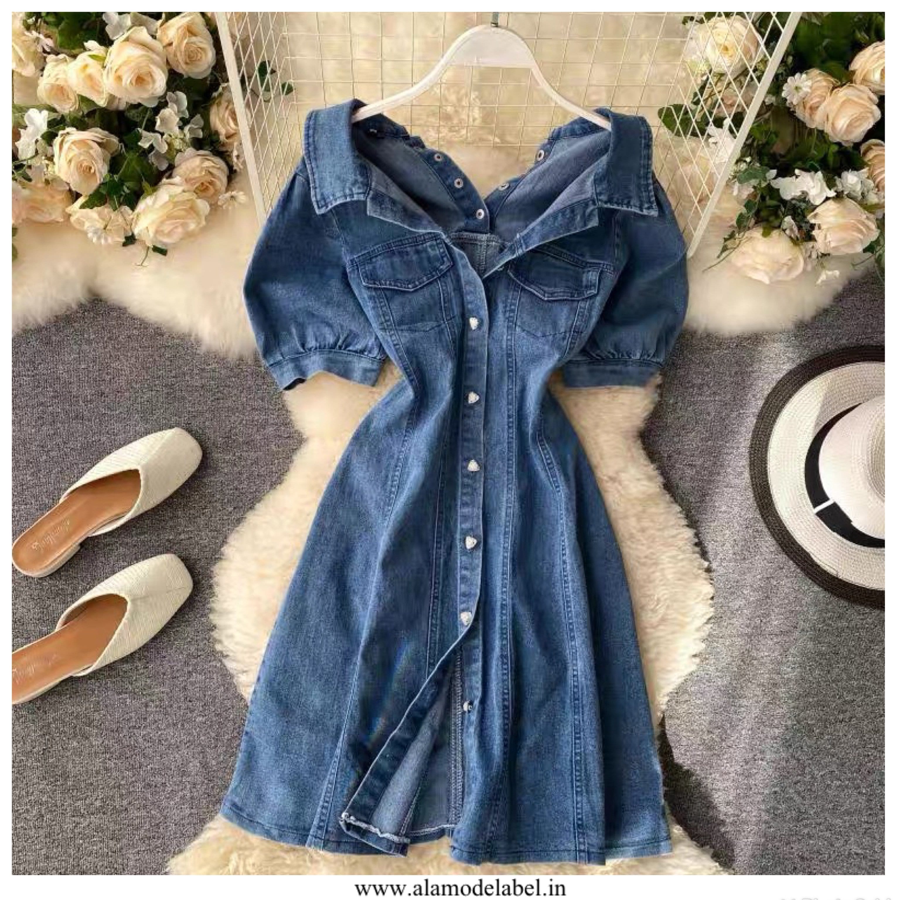 Buy Calista Offshoulder Denim Dress for Women Online in India | a la mode